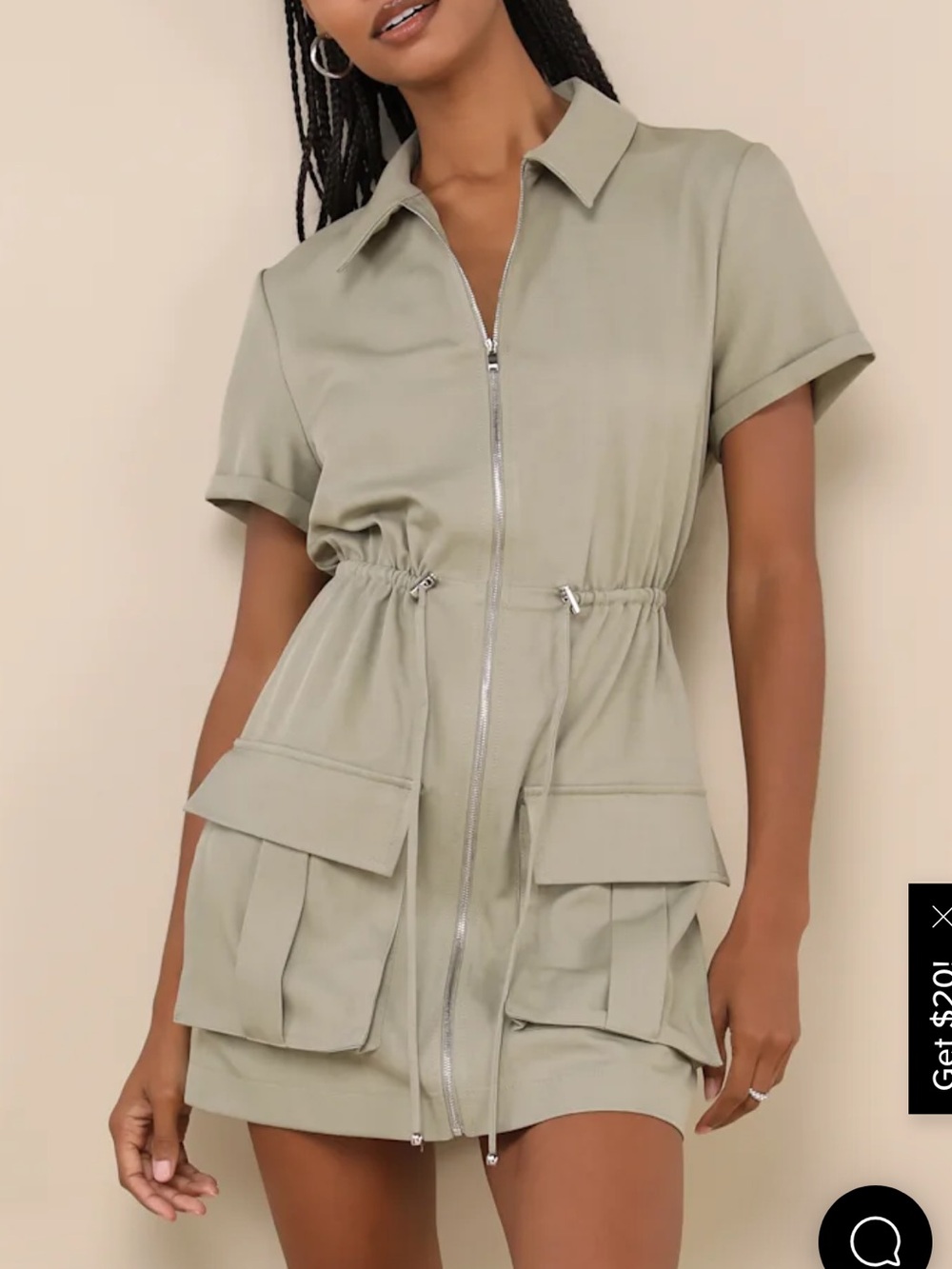 Lulu’s On-the-Go Aura Olive Green Twill Cargo Mini Dress With Pockets